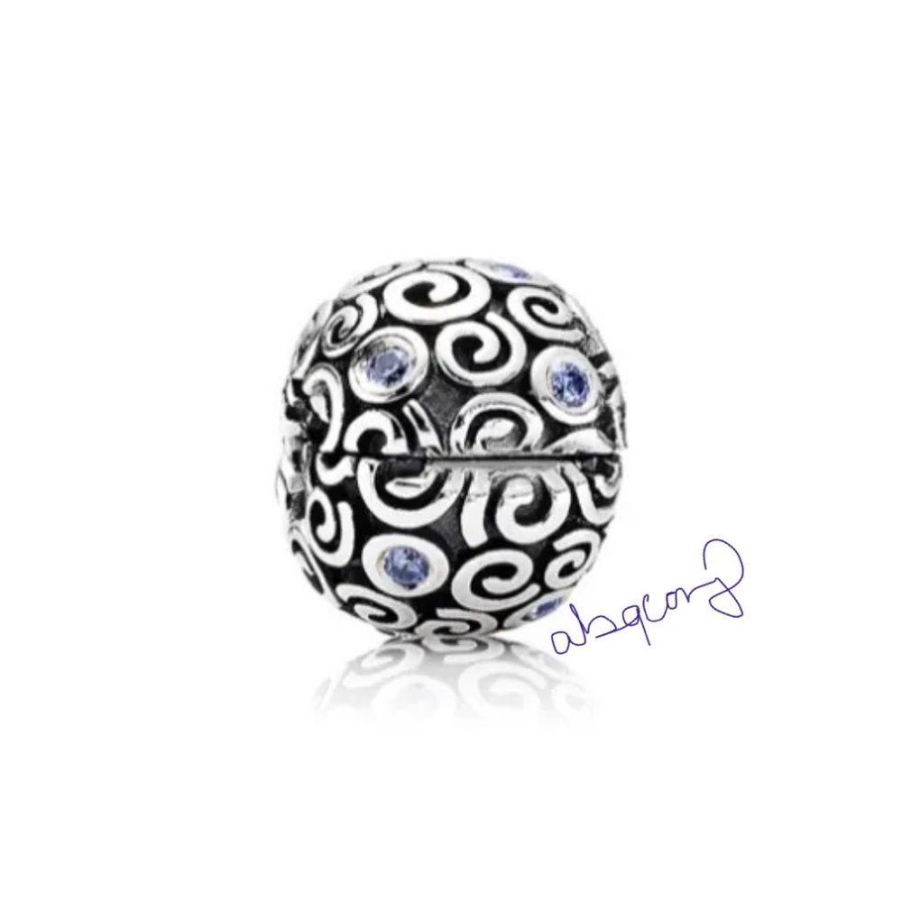 EUC Pandora 790962CZB Sterling Silver Wind Element Clip Charm w/ Blue Zirconia